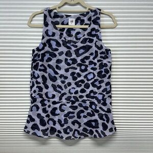 CAbi Vivid Violet Feline Leopard Print Sleeveless Peplum Blouse Top #5536